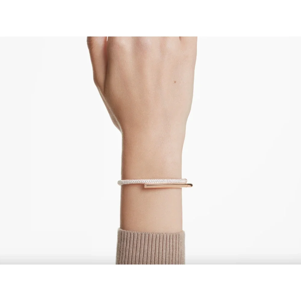 Swarovski Dextera Rose Gold Pave Crystal Hinged Cuff Bangle Bracelet New in Box